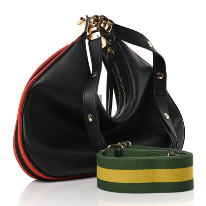 Gucci Aria Calfskin Web Large Attache Shoulder Bag Black 3 of 8