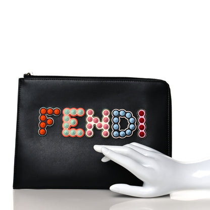 Fendi Vitello Liberty Fun Fair Studded Zip Around Pouch Black Multicolor 2 of 9
