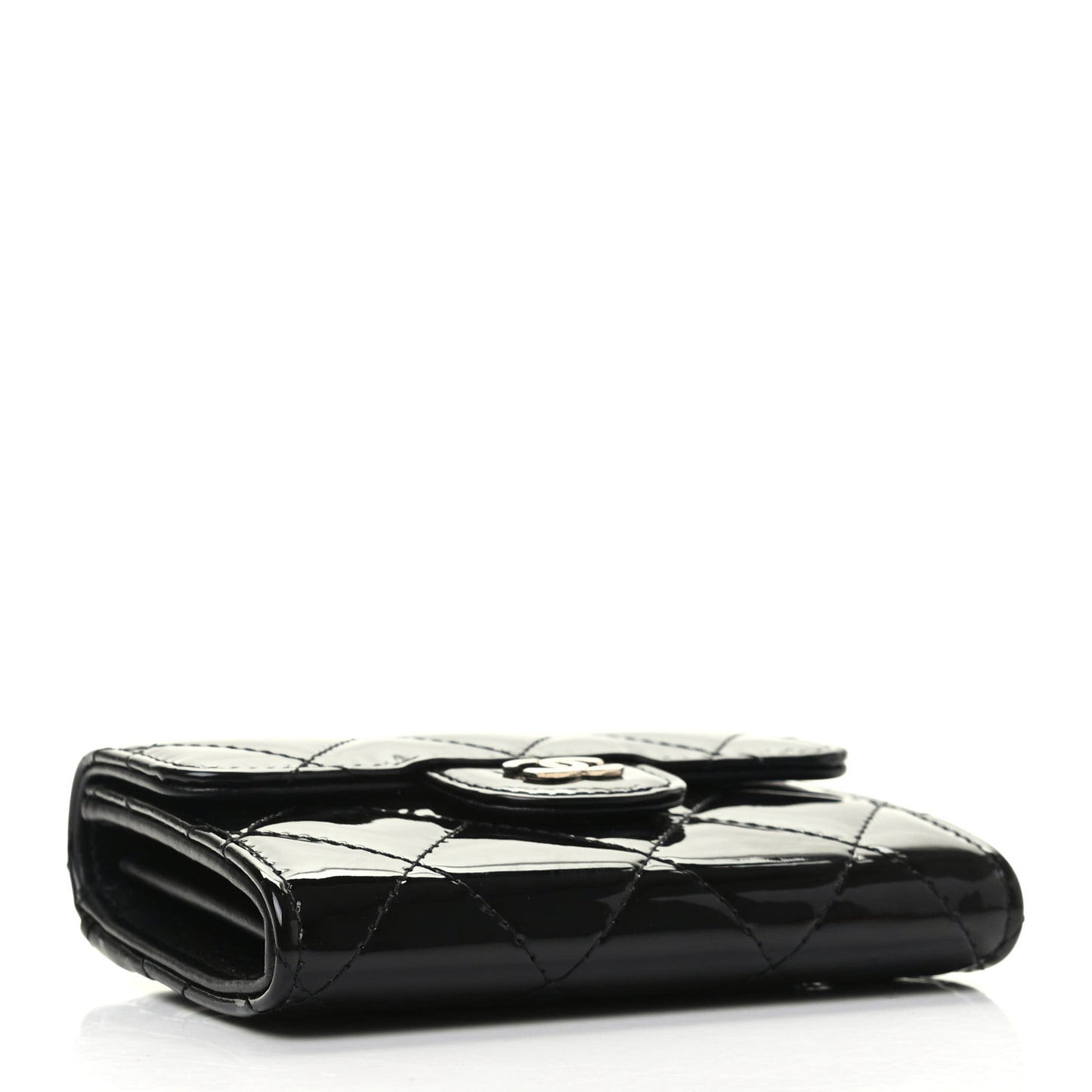 Patent Quilted Flap Card Holder Wallet Black