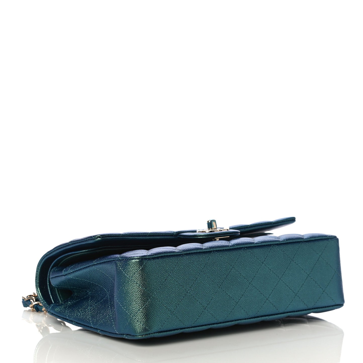 Iridescent Caviar Quilted Medium Double Flap Green