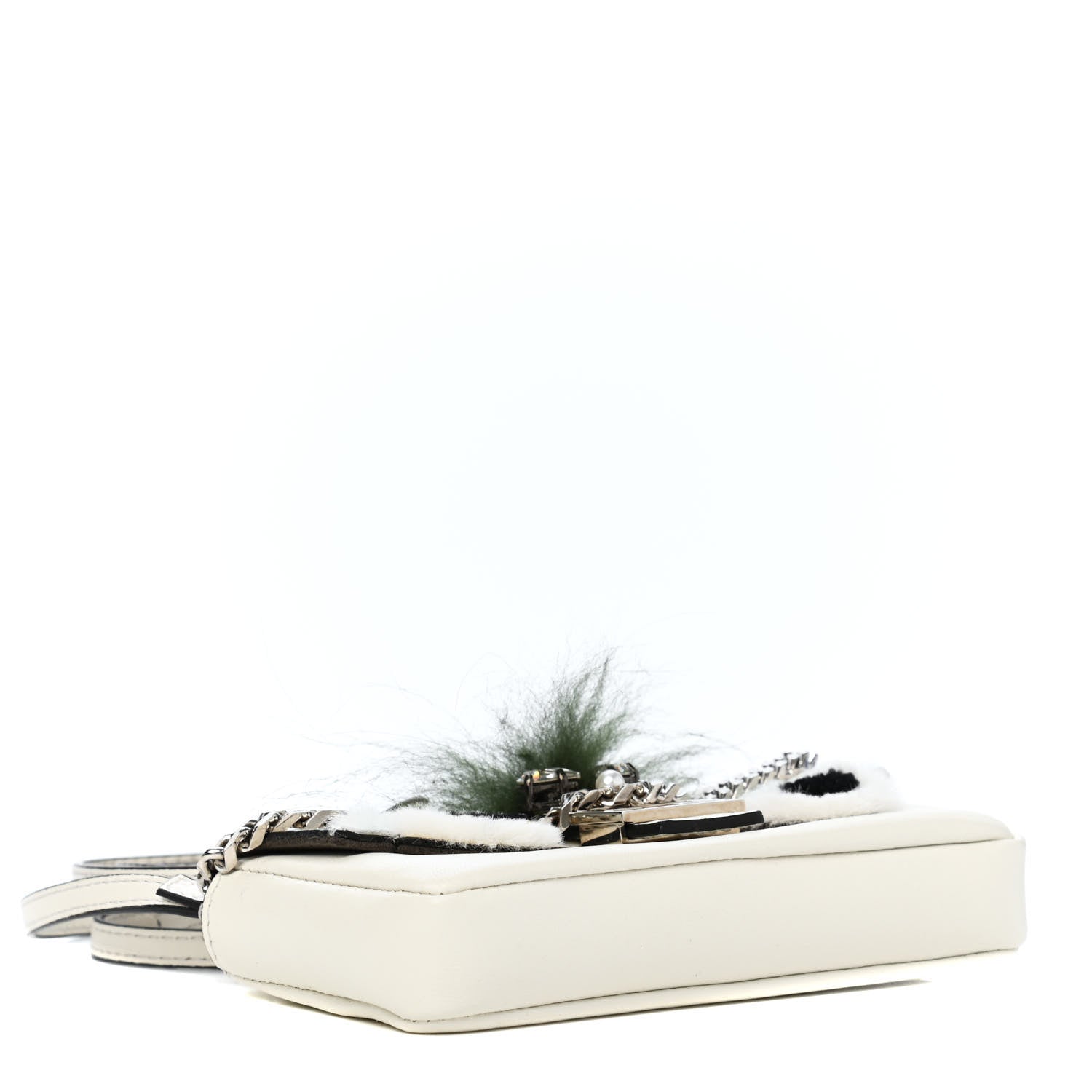 Fendi Nappa Rabbit Fox Fur Micro Buggie Baguette White Nirvana Black 3 of 4