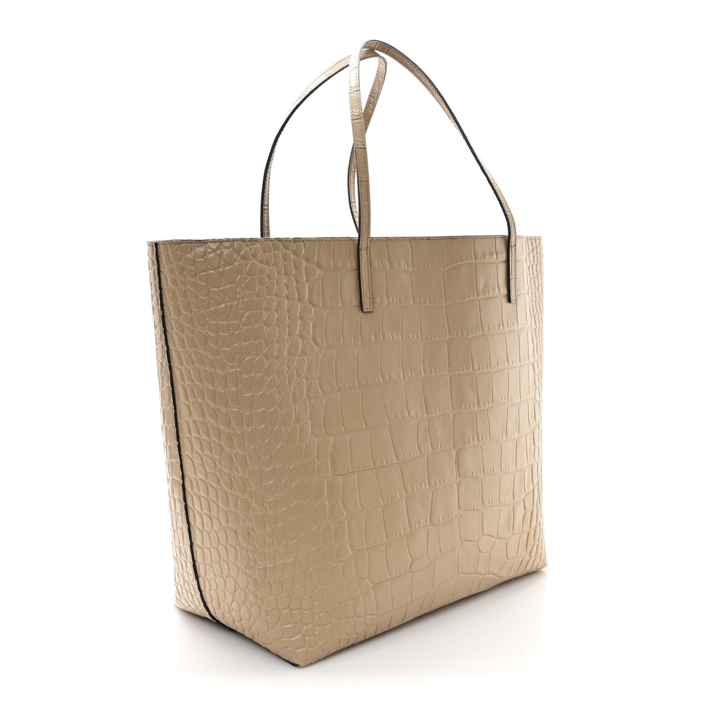 Calfskin Crocodile Embossed Skull Open Shopper Tote Camel