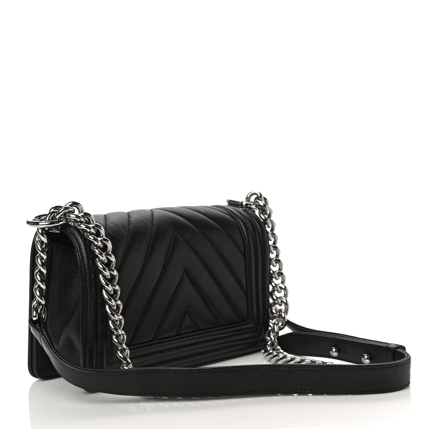 Calfskin Chevron Quilted Small Boy Flap Black