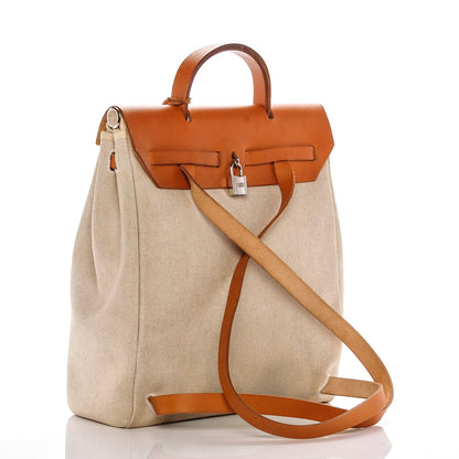 Hermes Toile Vache Calfskin Herbag 30 PM Backpack Natural 3 of 8