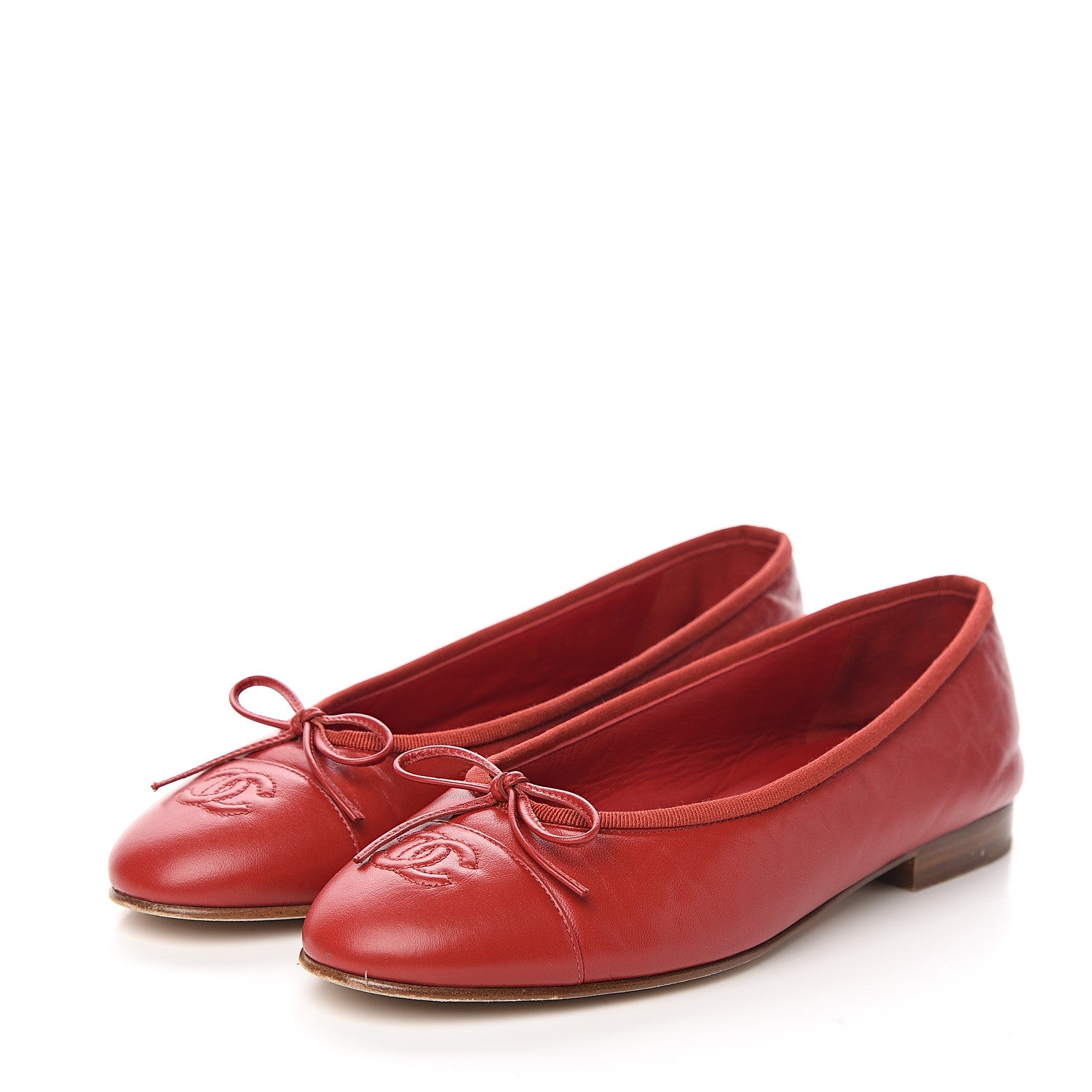 Chanel Lambskin Cap Toe Ballerina Flats 38 Red 3 of 8