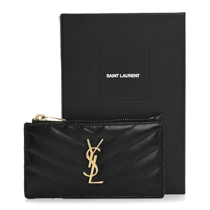 Saint Laurent Monogram Grain de Poudre 5 Fragments Zip Pouch Card Holder Black 16 of 16