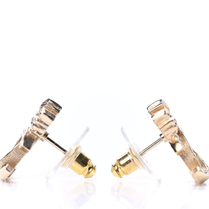 Chanel Crystal CC Crown Earrings Gold 3 of 4