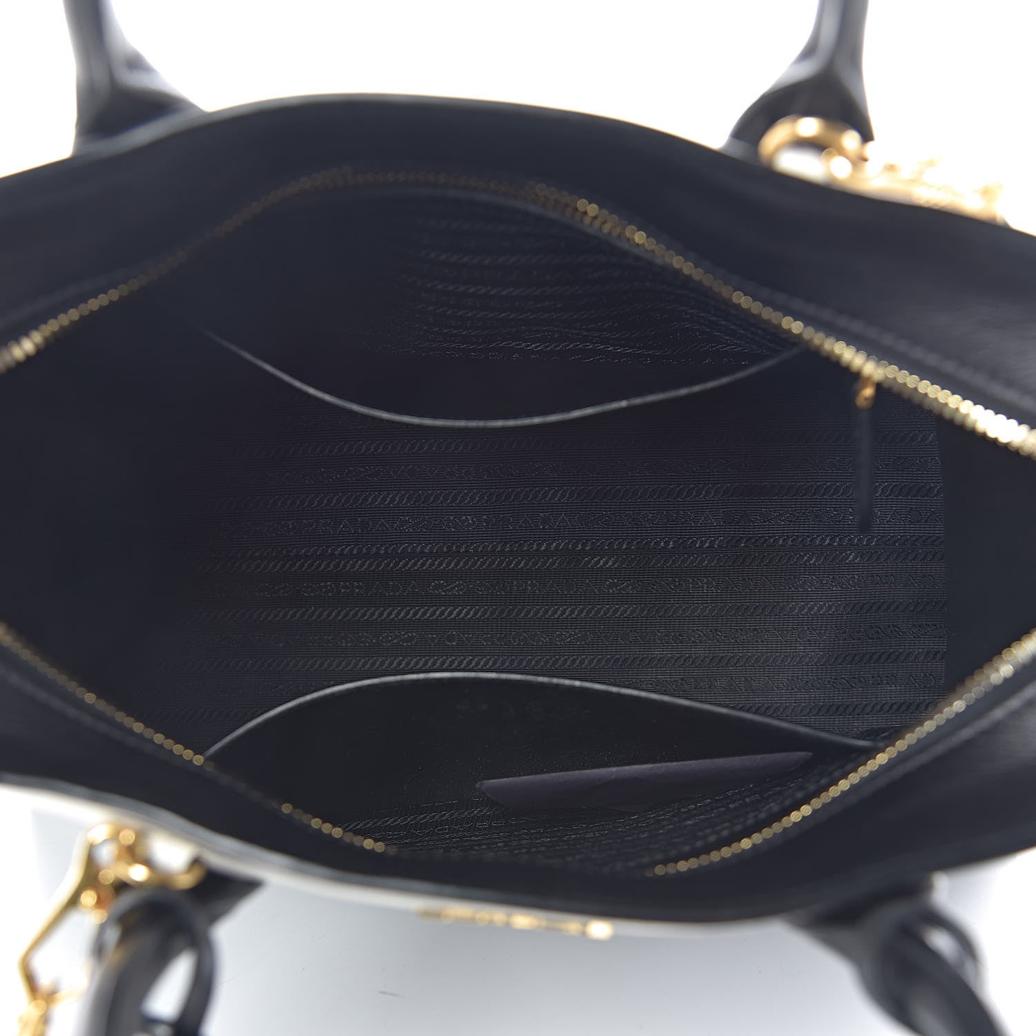 Prada Saffiano City Calf Medium Esplanade Tote Black White 6 of 9
