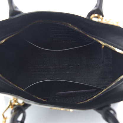 Prada Saffiano City Calf Medium Esplanade Tote Black White 6 of 9
