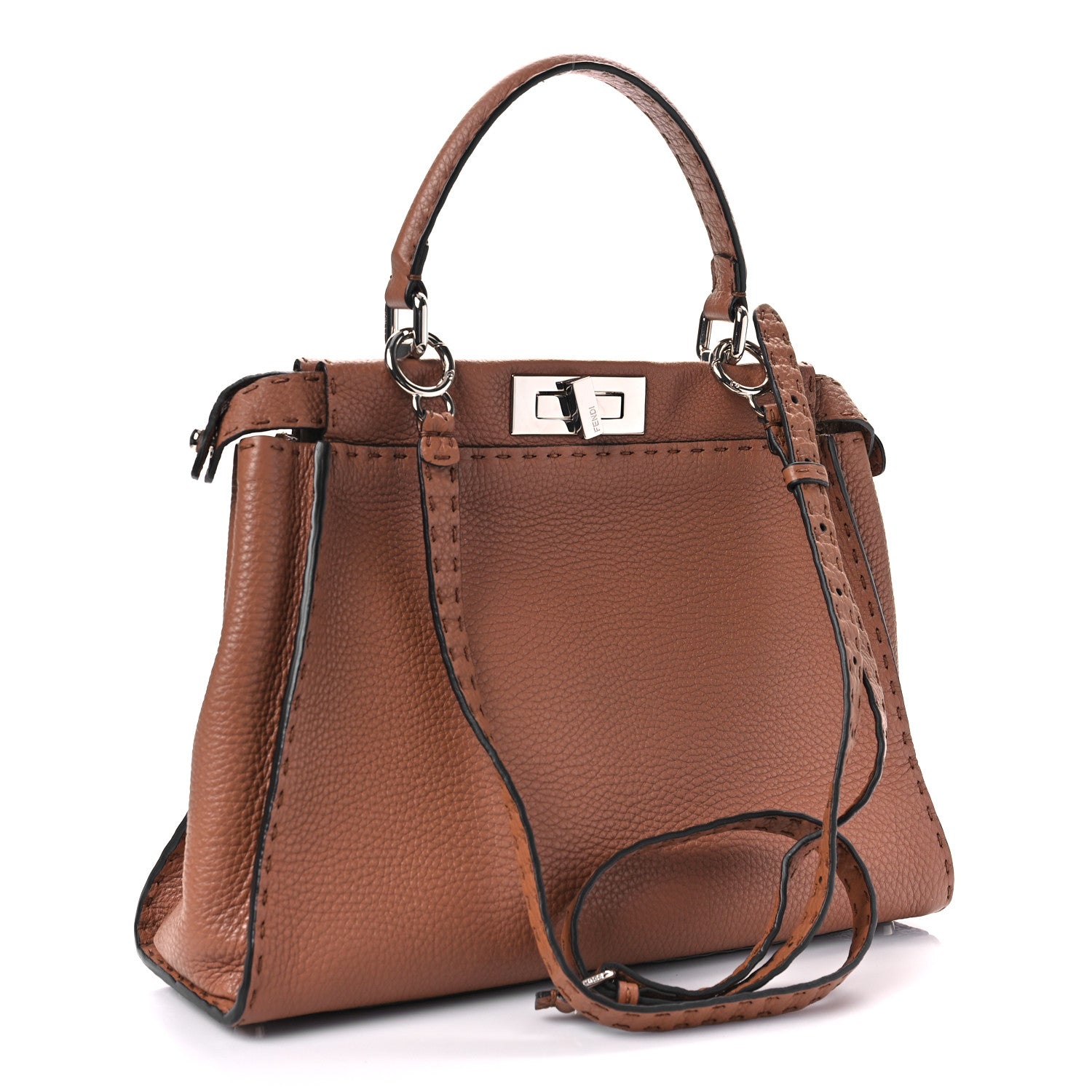 Fendi Cuoio Romano Selleria Bi-Color Medium Peekaboo Iconic Satchel Mou Deserto 3 of 9