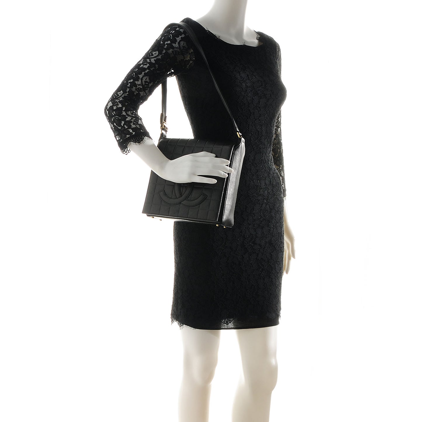 Lambskin Chocolate Bar Quilted CC Flap Black