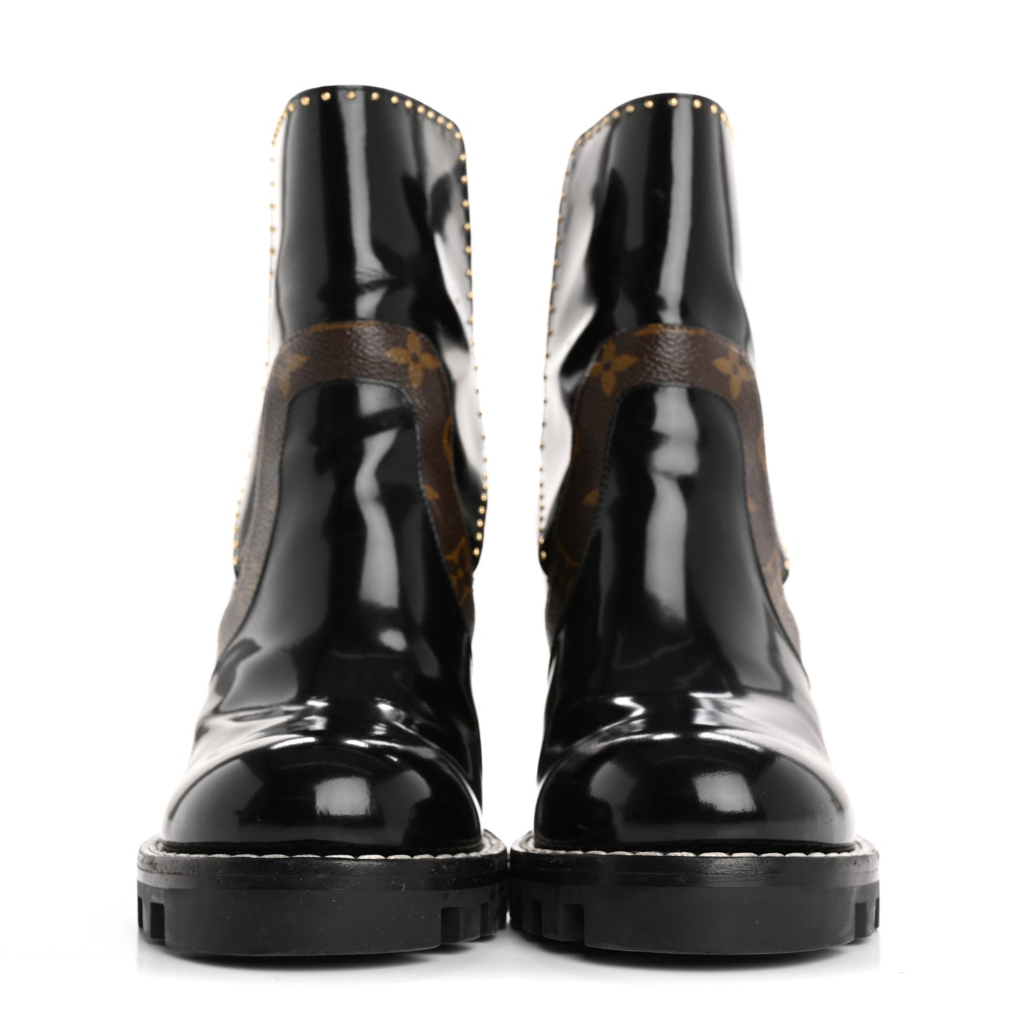 Glazed Calfskin Monogram Embellished Star Trail Ankle Boots 37.5 Black