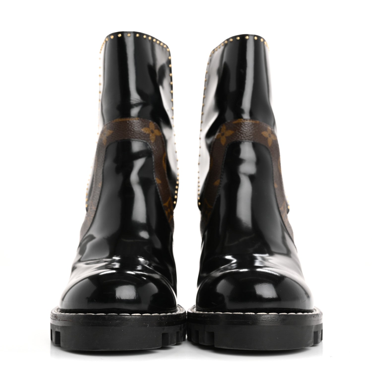 Louis Vuitton Glazed Calfskin Monogram Embellished Star Trail Ankle Boots 37.5 Black 3 of 14