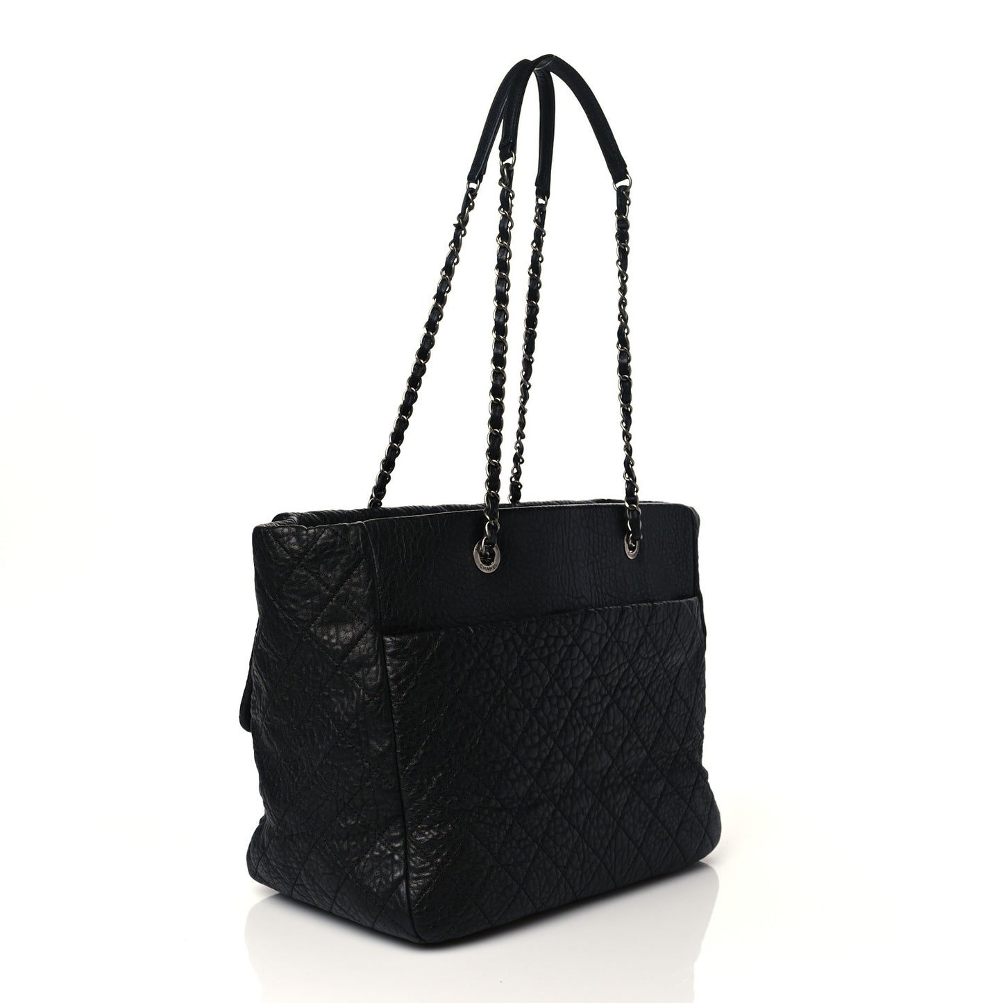 Crumpled Lambskin Quilted Large Tote Black