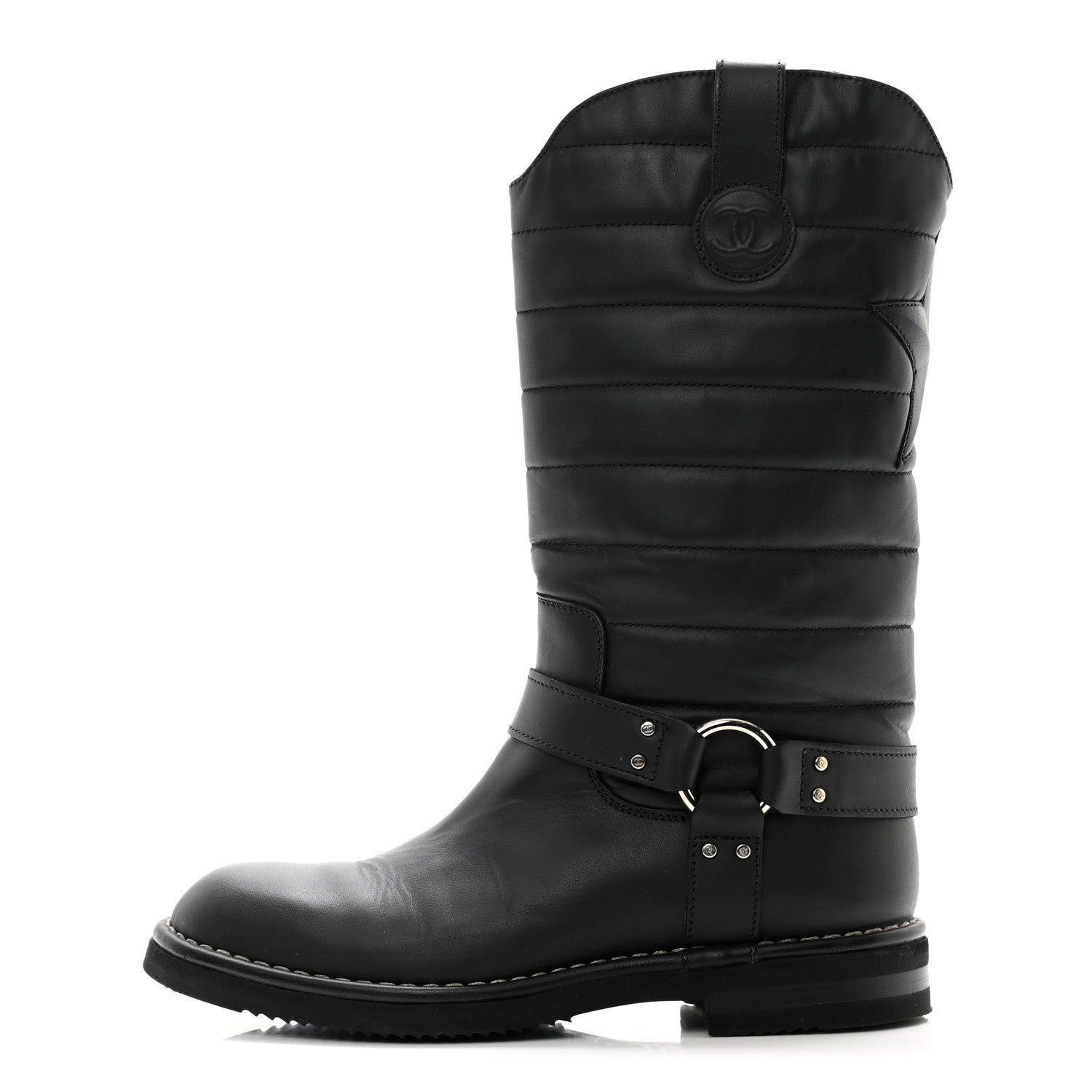 Chanel Oily Calfskin Star Quilted Biker Boots 39.5 Black 1 of 11