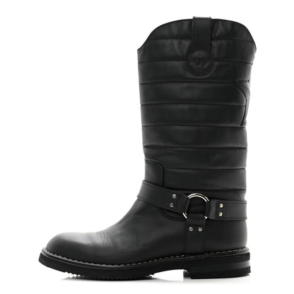 Chanel Oily Calfskin Star Quilted Biker Boots 39.5 Black 1 of 11