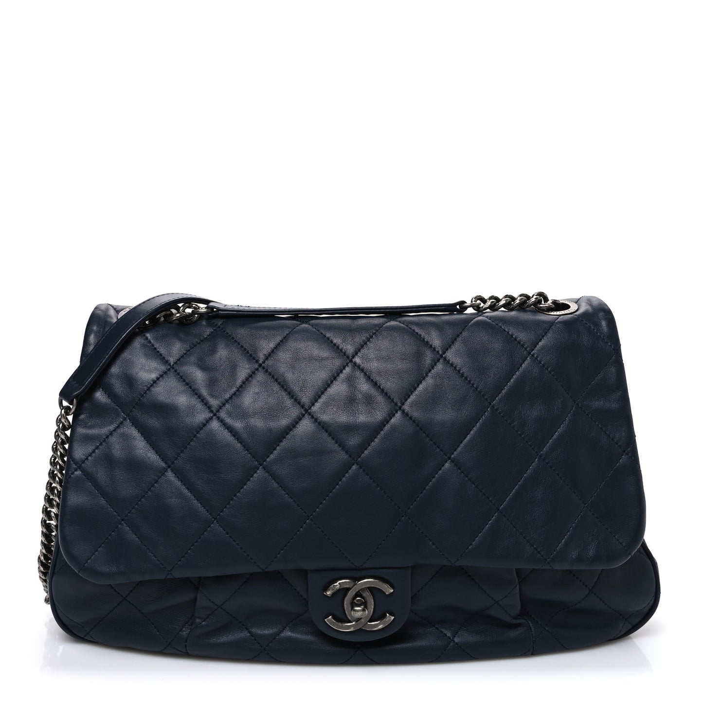 Calfskin Quilted Coco Pleats Flap Navy Blue