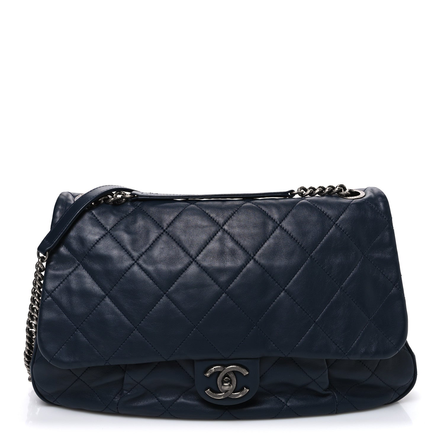 Chanel Calfskin Quilted Coco Pleats Flap Navy Blue 1 of 10