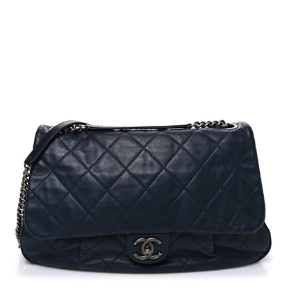 Chanel Calfskin Quilted Coco Pleats Flap Navy Blue 1 of 10
