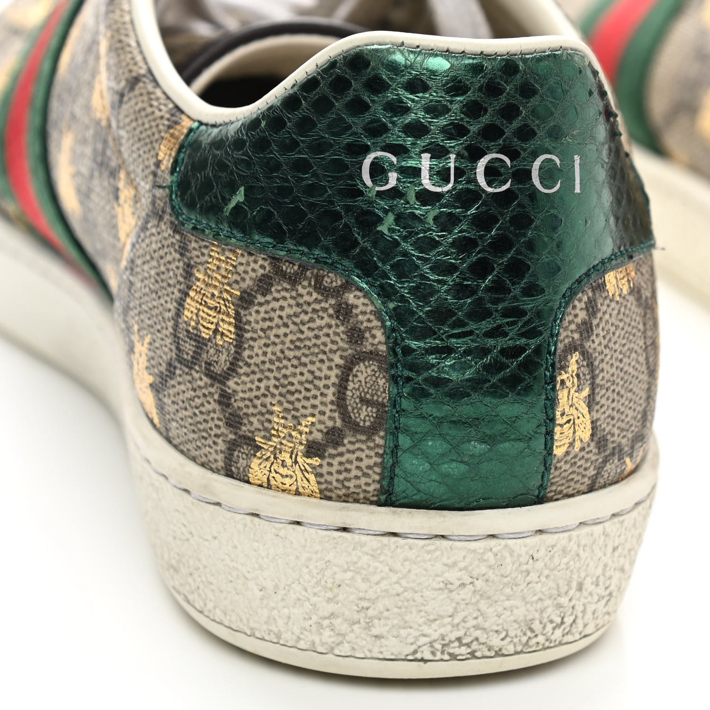 GG Supreme Monogram Bees Ayers Web Womens Ace Sneakers 35.5 Beige Oro Green Red