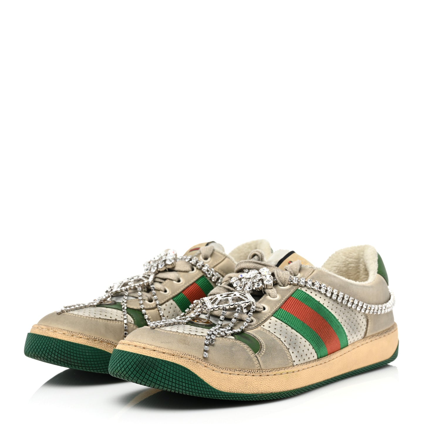 Nubuck Calfskin Web Removable Crystals Screener Sneakers 40 Dusty Milk New Mystic White