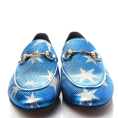 Gucci Lurex Calfskin Starry Sky Womens Jordaan Loafers 38.5 Bluette Silver 5 of 11