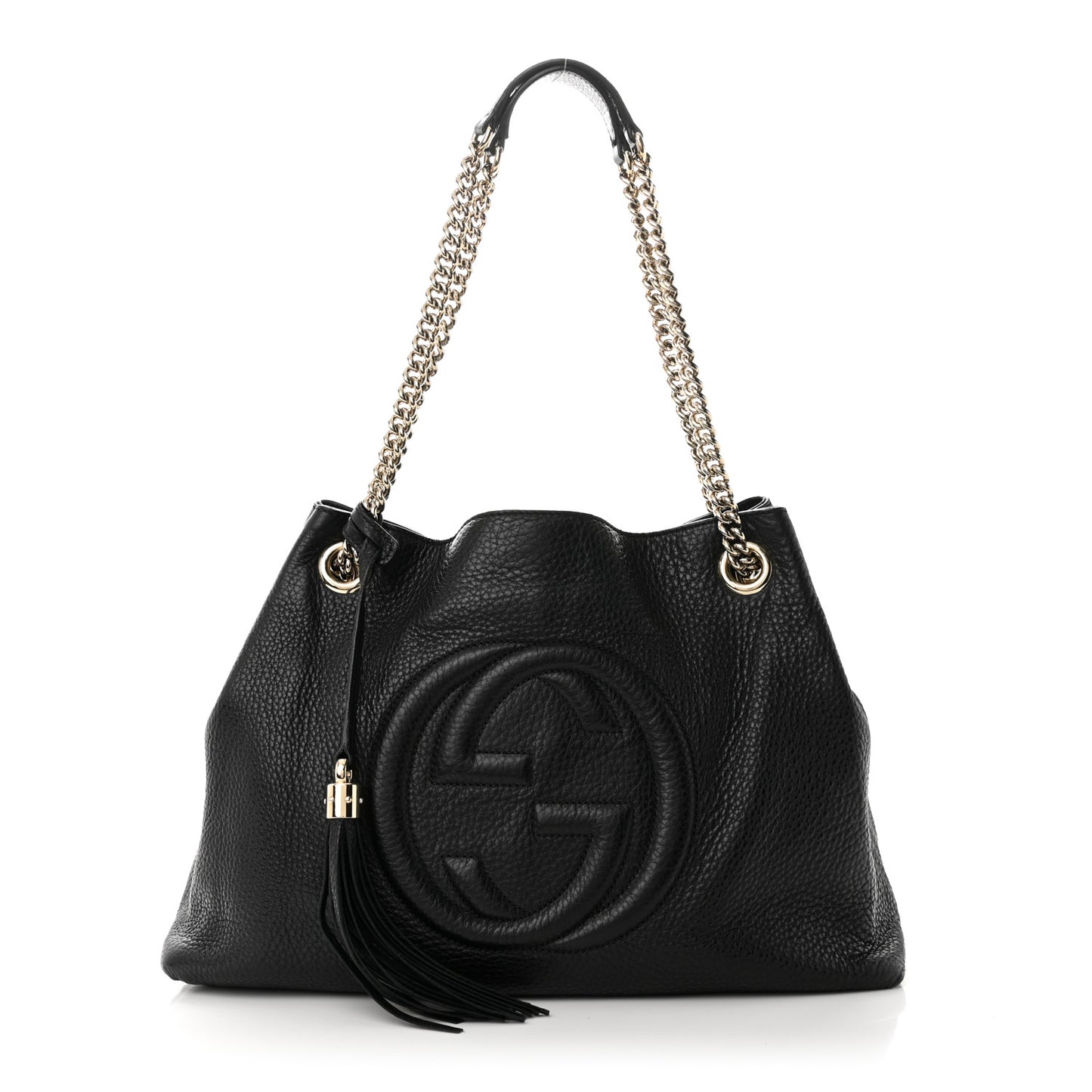 Pebbled Calfskin Medium Soho Chain Shoulder Bag Black