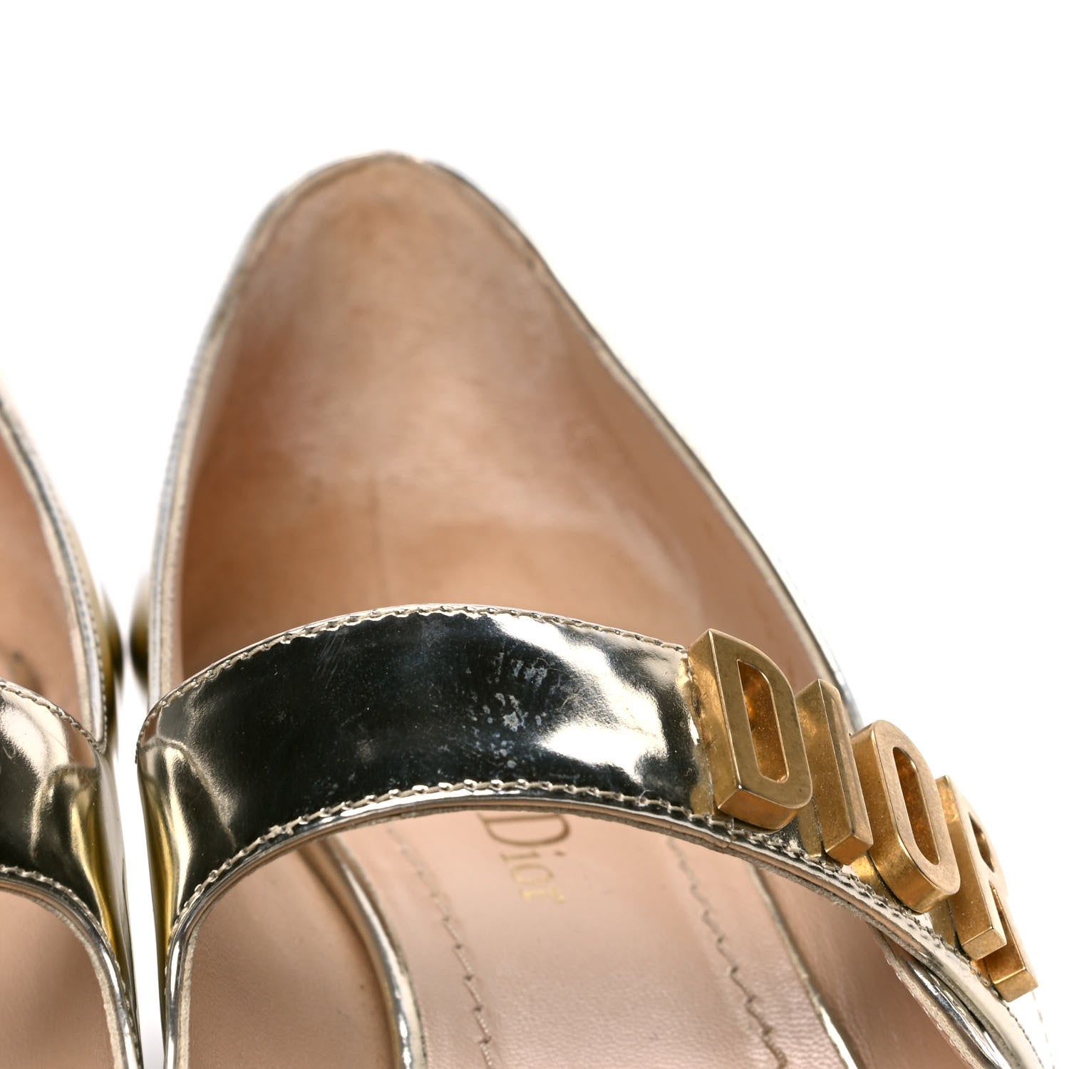 Christian Dior Mirror Finish Calfskin Baby-D Ballet Pumps 37.5 Stardust Gold 5 of 8