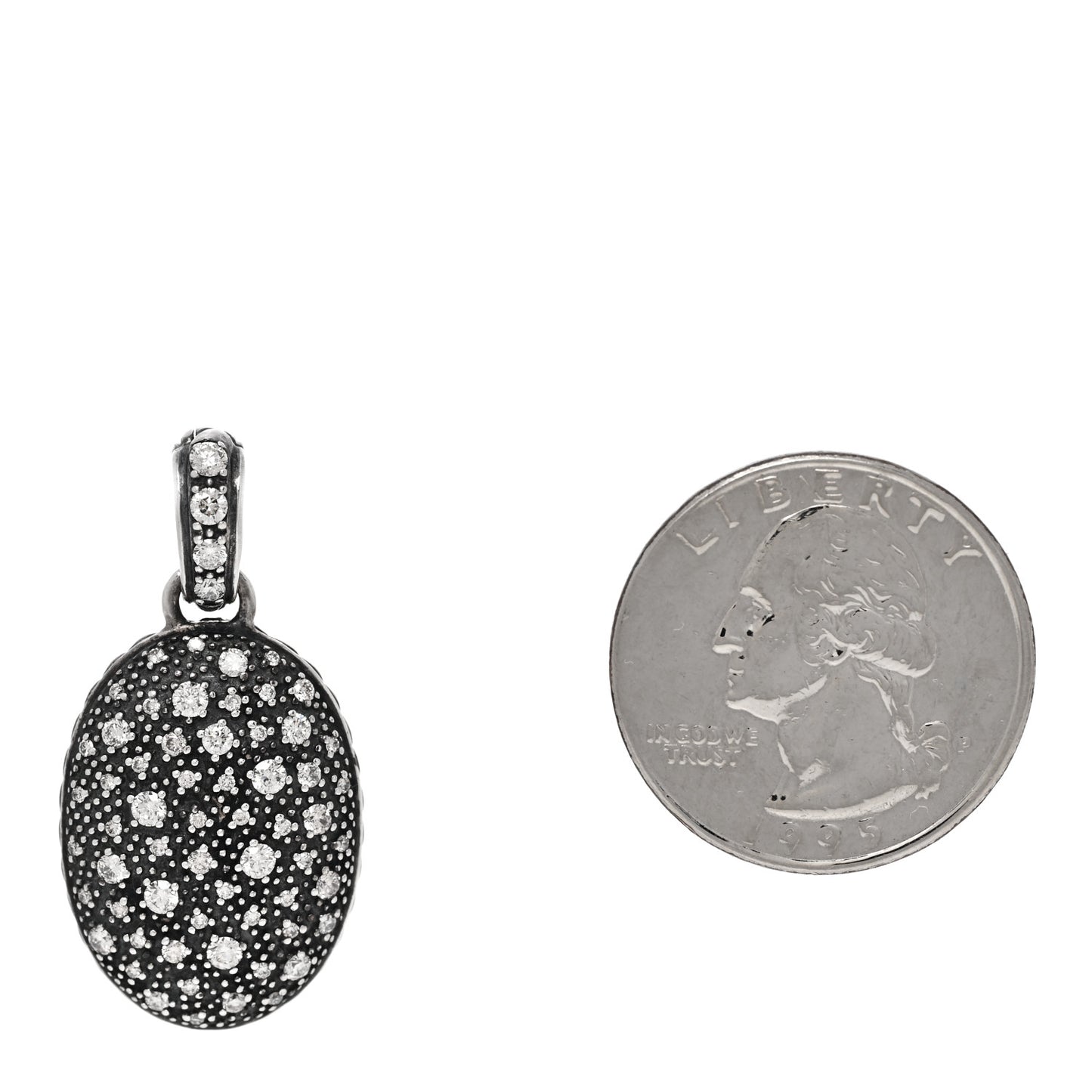 Sterling Silver Diamond Midnight Melange Oval Enhancer Pendant