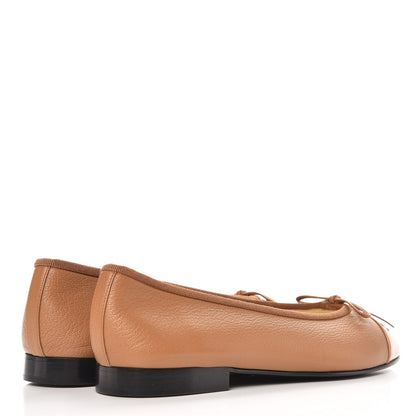 Chanel Patent Goatskin Cap Toe Ballerina Flats 37.5 Camel 4 of 9