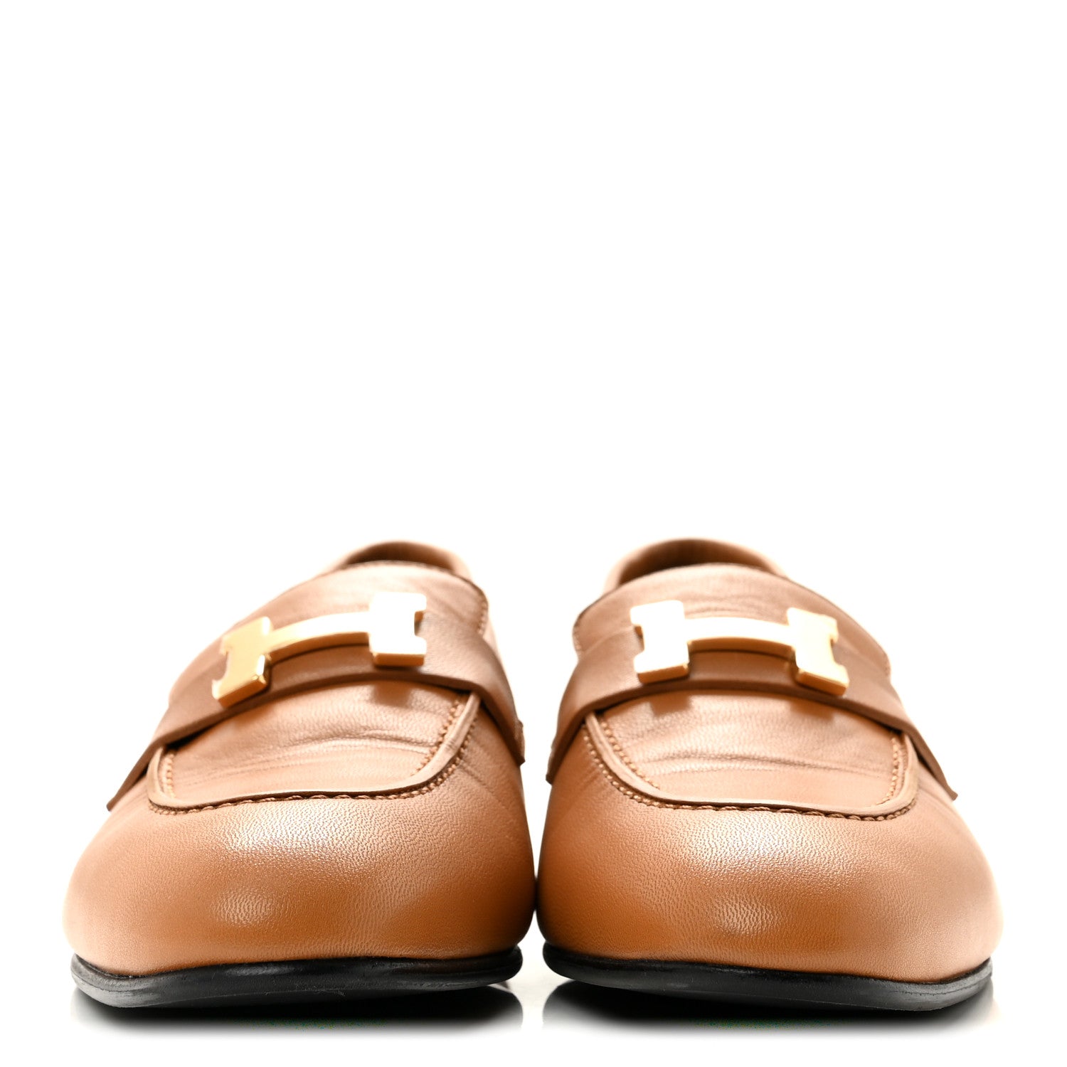 Hermes Goatskin Womens Paris Loafers 36.5 Gold 3 of 10