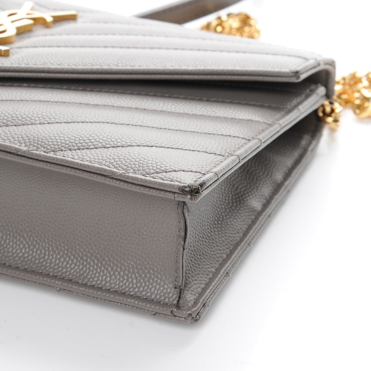 Grain De Poudre Matelasse Chevron Monogram Chain Wallet Fog