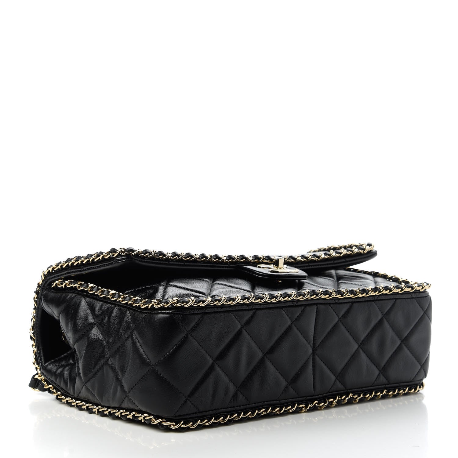 Chanel Crumpled Calfskin Quilted Large Chain All Over Flap Bag Black 4 of 10