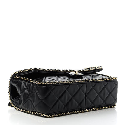 Chanel Crumpled Calfskin Quilted Large Chain All Over Flap Bag Black 4 of 10