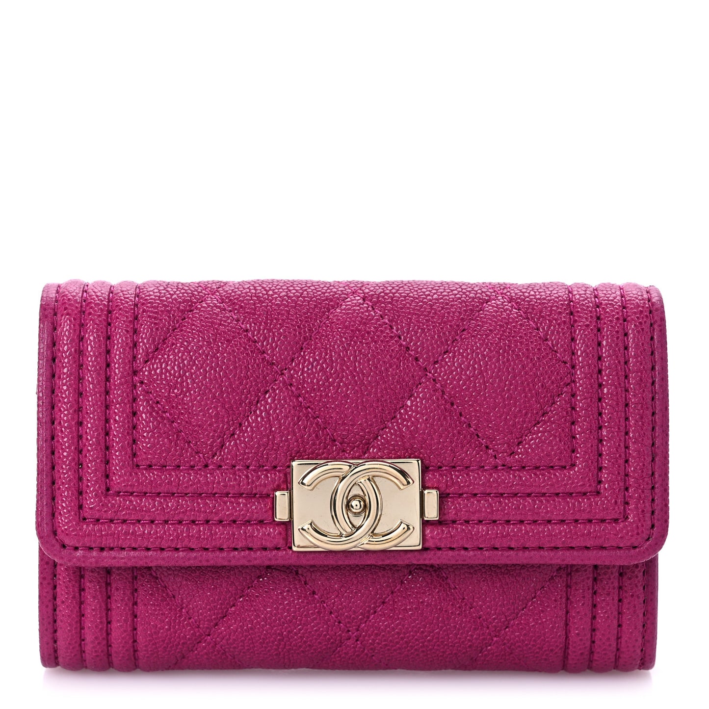 Caviar Quilted Boy Flap Card Holder Fuchsia