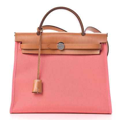 Hermes Vache Hunter Toile Herbag Zip 31 PM Rose Azalee Natural 3 of 13