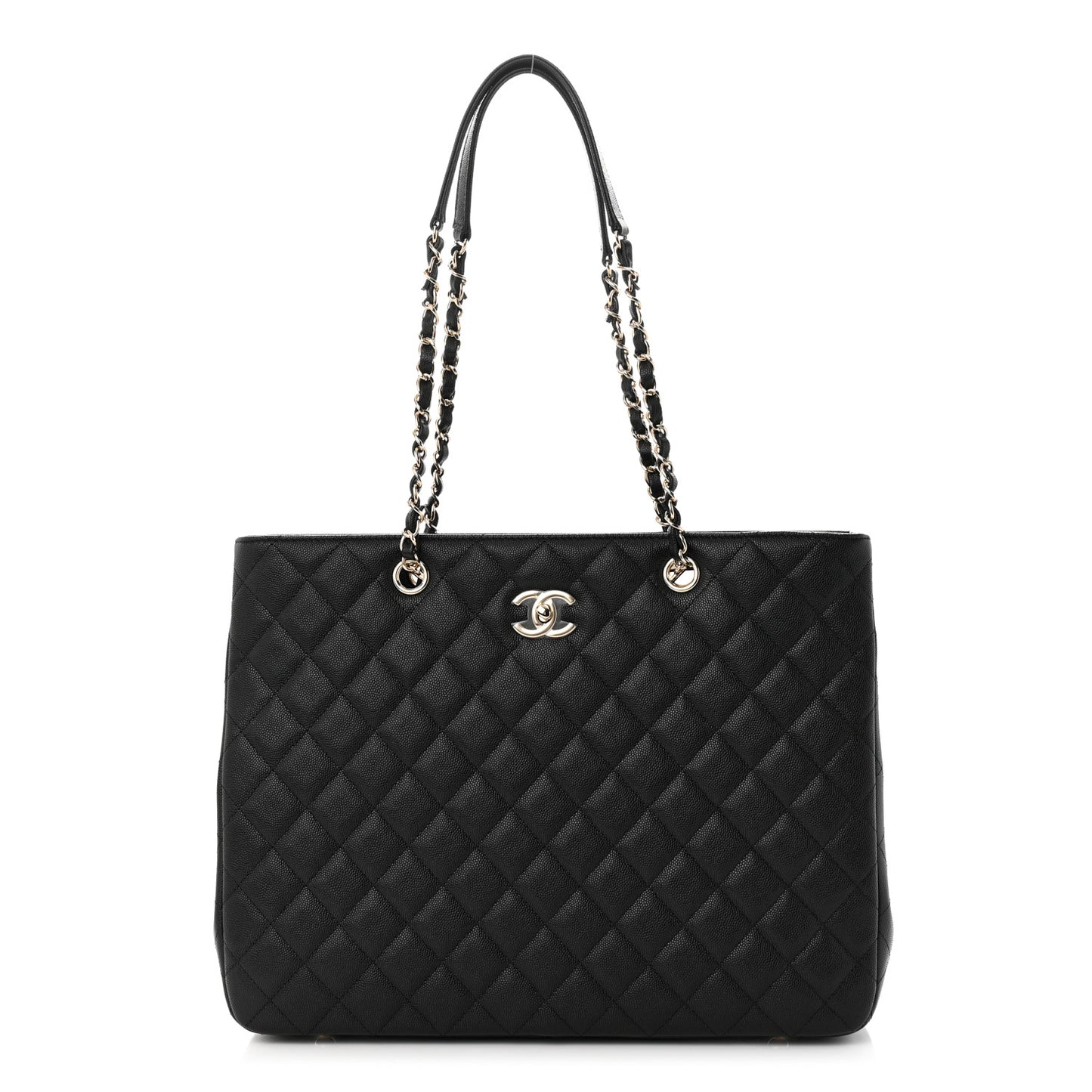 Caviar Quilted Large Shopping Tote Black