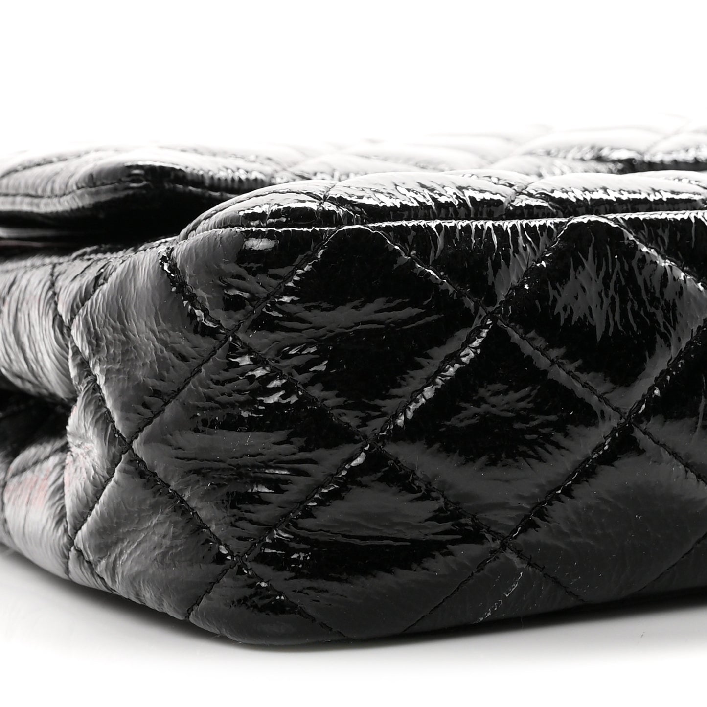 Crumpled Patent Quilted Medium Double Flap Black