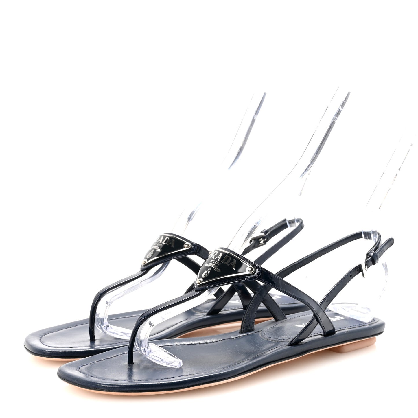 Vernice Metal Triangle Logo Slingback Flat Thong Sandals 38 Navy