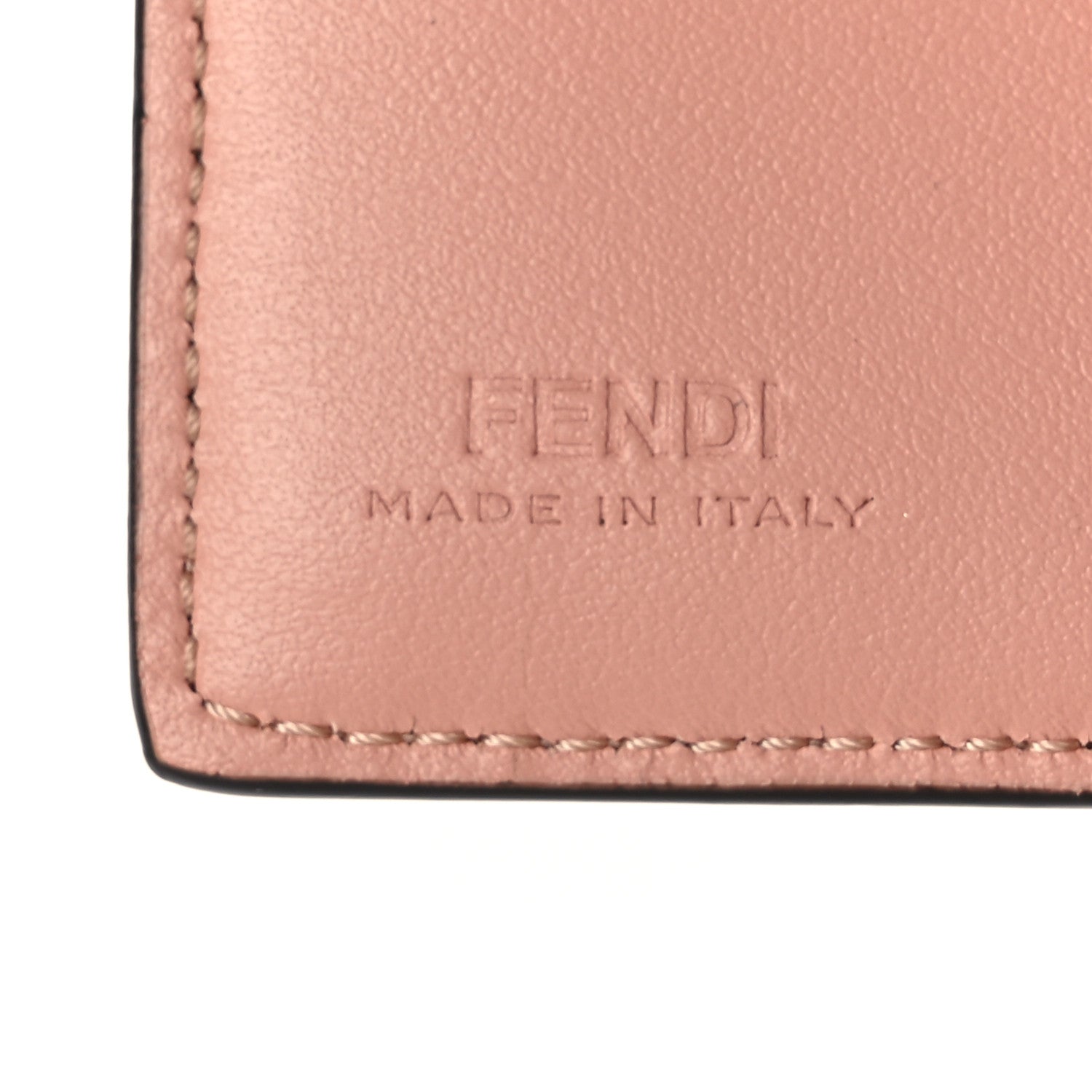 Fendi Vitello Kyoto Metal Fendi Roma Logo Micro Trifold Wallet with Chain Light Rose 7 of 13
