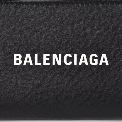 Balenciaga Smooth Calfskin Logo Everyday Zip Around Card Holder Black White 8 of 9
