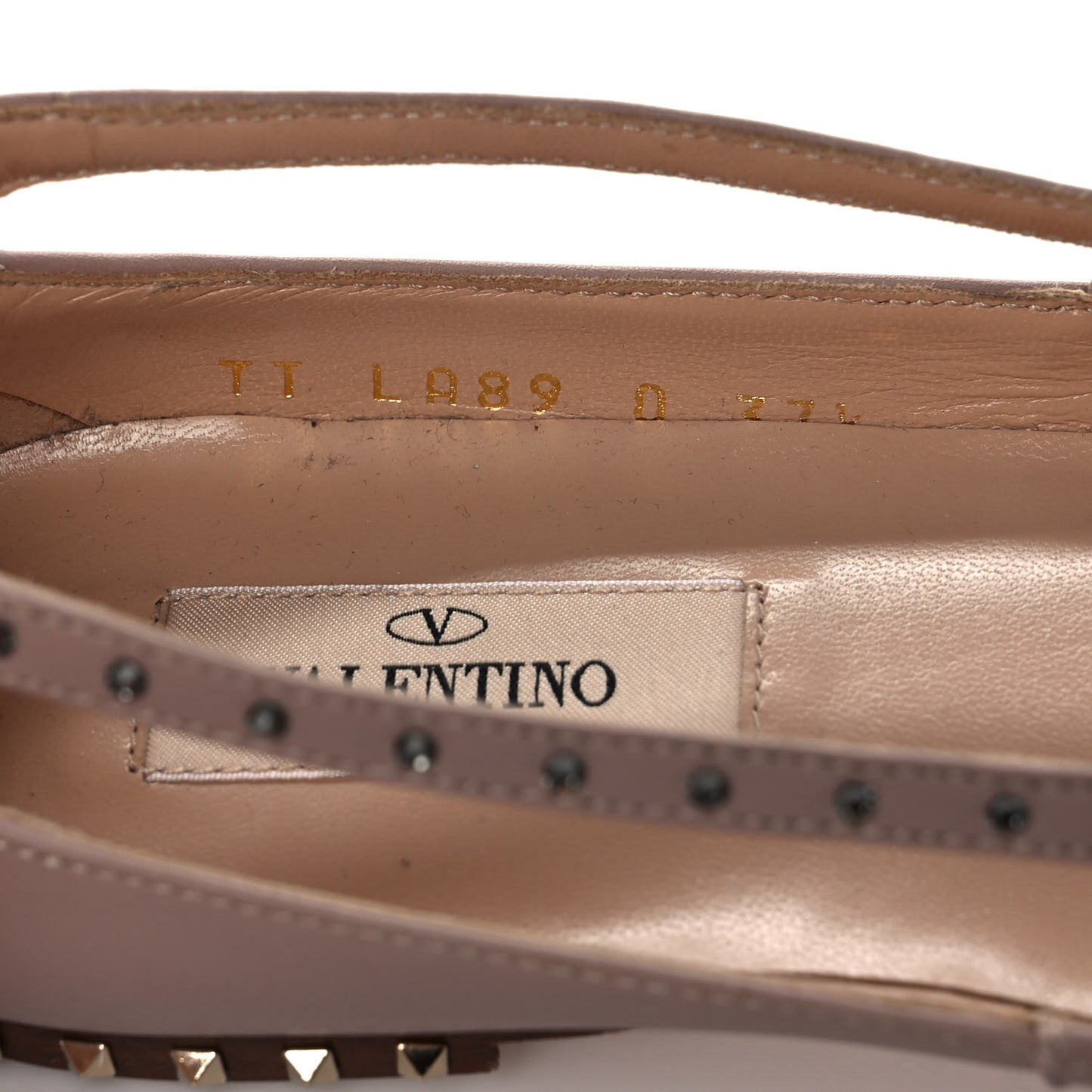 Calfskin Soul Rockstud Cut Out Ankle Strap Ballet Flats 37.5 Poudre