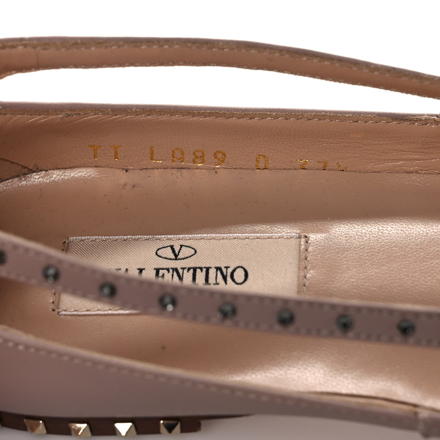 Valentino Garavani Calfskin Soul Rockstud Cut Out Ankle Strap Ballet Flats 37.5 Poudre 8 of 8