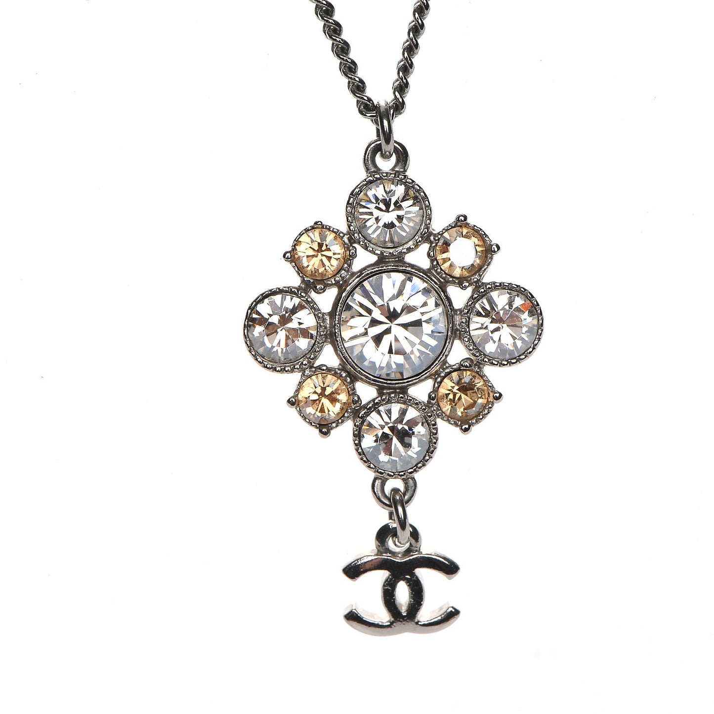 Crystal CC Pendant Necklace Silver