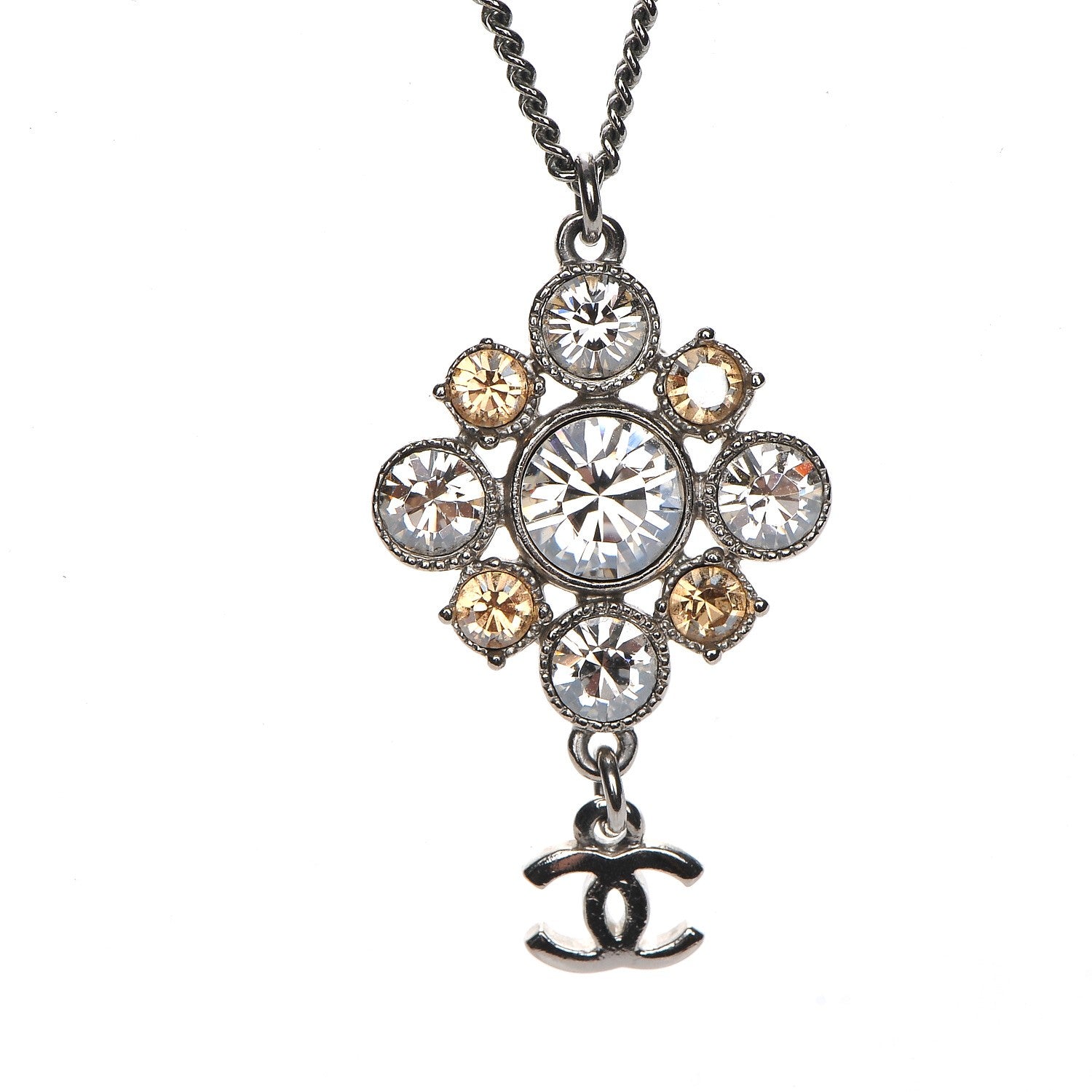 Chanel Crystal CC Pendant Necklace Silver 4 of 6