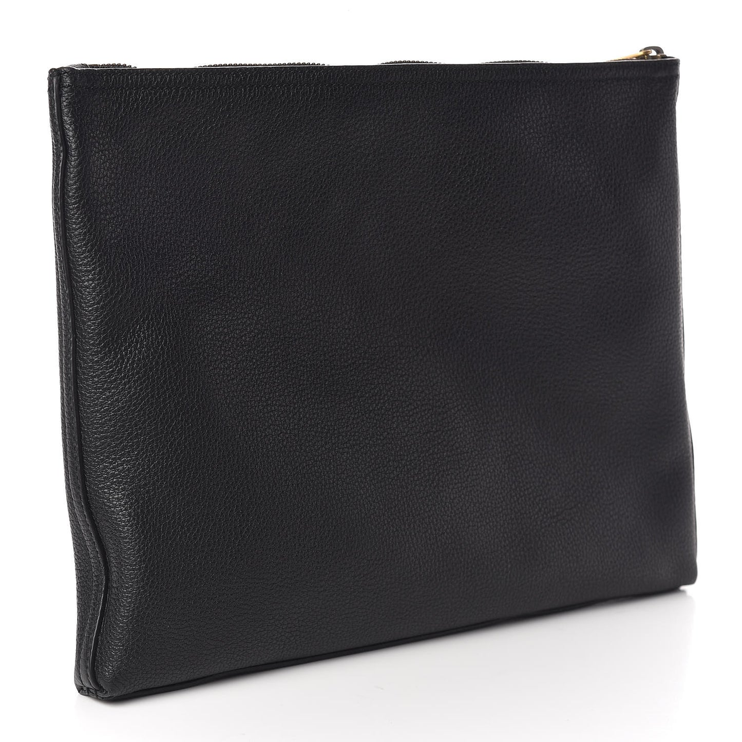 Pebbled Calfskin Medium Logo Portfolio Clutch Black