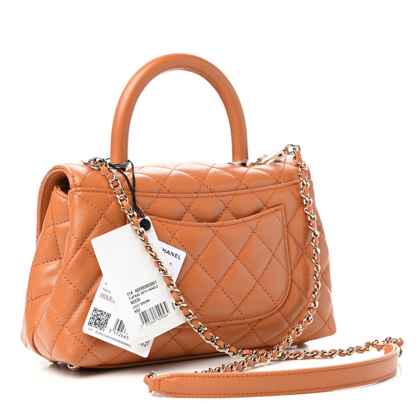 Caviar Quilted Mini Coco Handle Flap Light Brown
