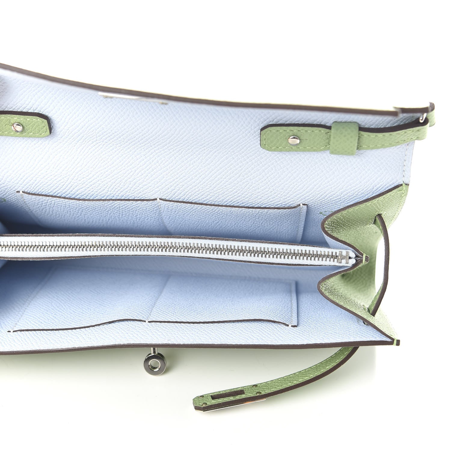 Hermes Epsom Verso Kelly Wallet To Go Vert Criquet Bleu Brume 5 of 10