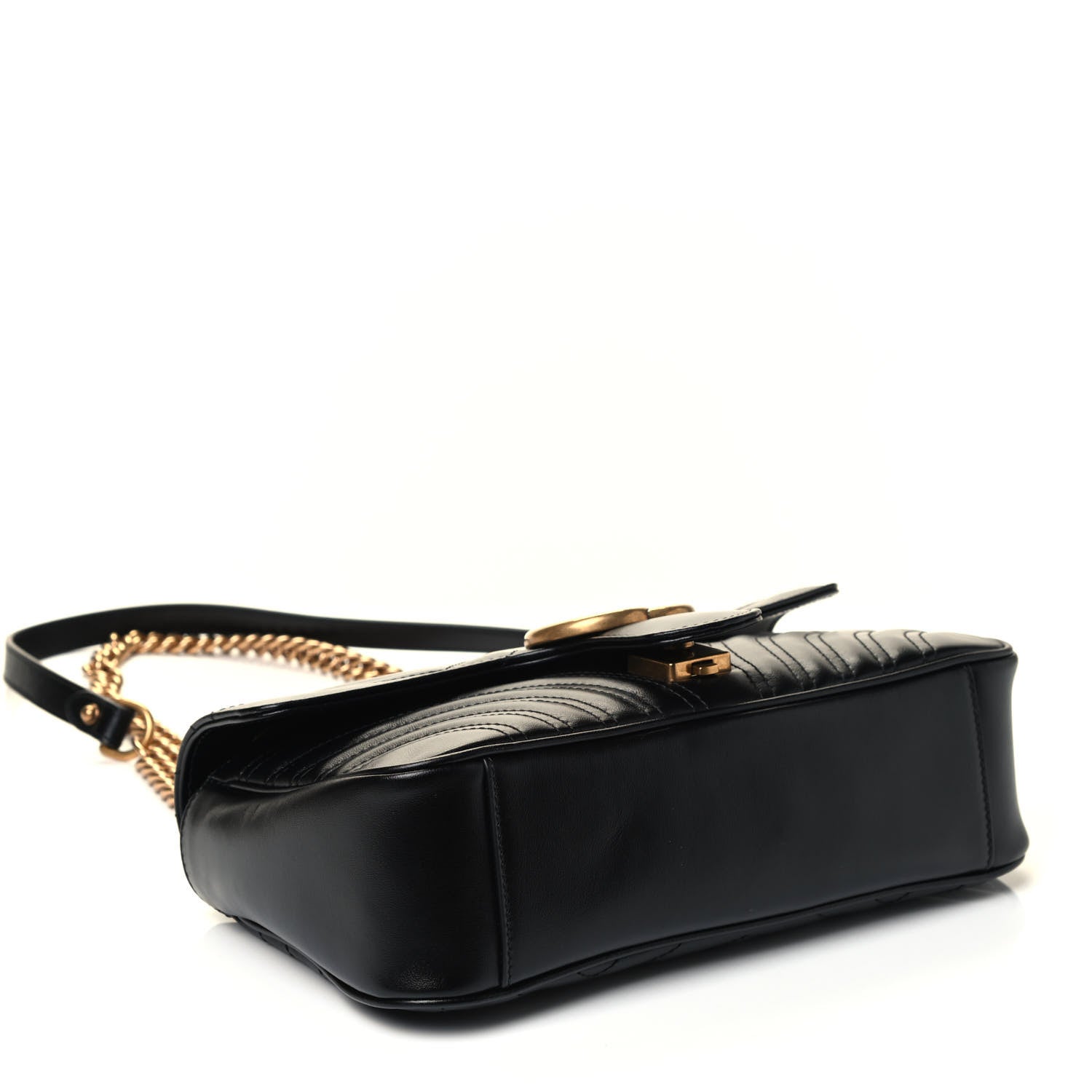 Gucci Calfskin Matelasse Small GG Marmont Shoulder Bag Black 3 of 4