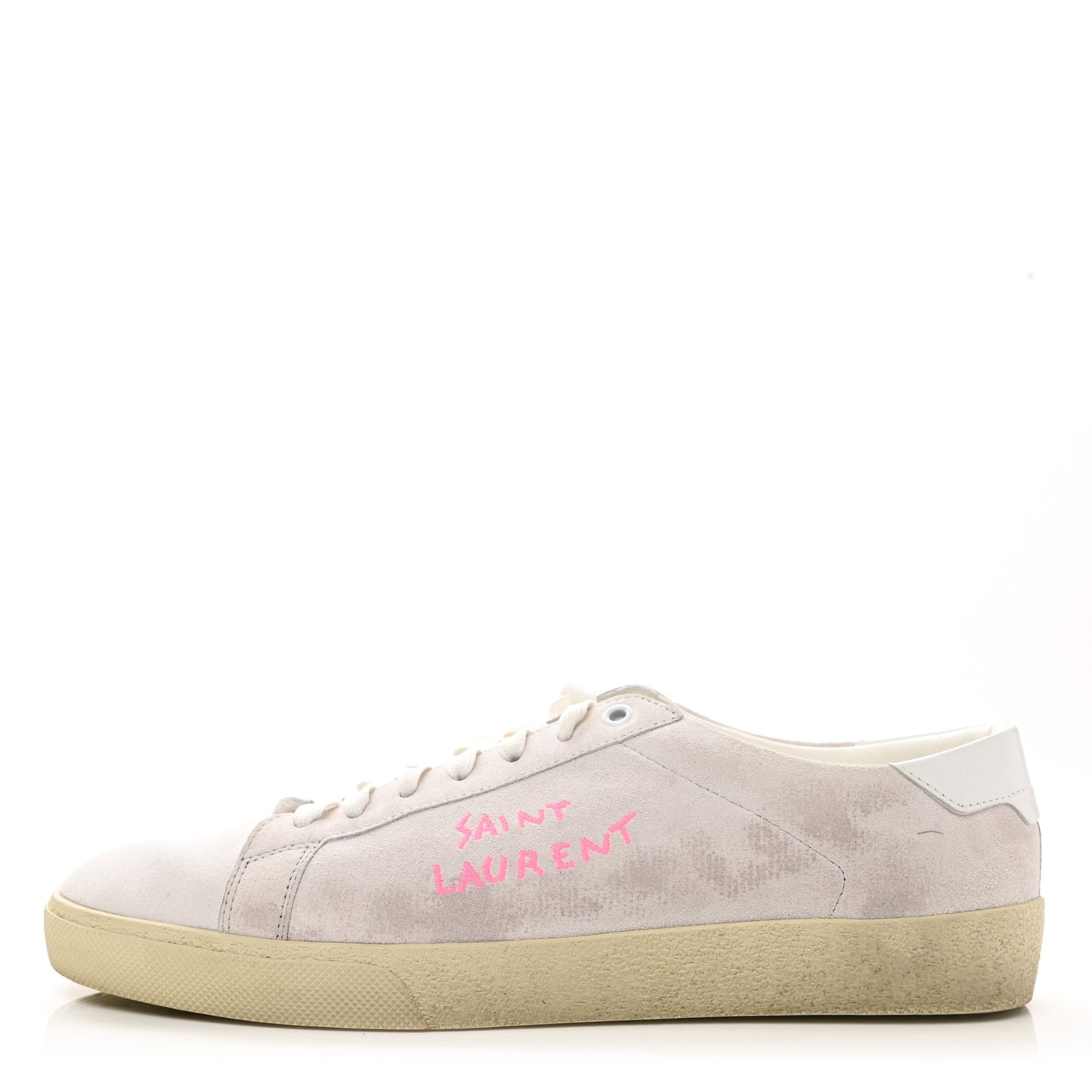 Distressed Suede Embroidered Mens Court Classic Sneakers 42.5 White Pink